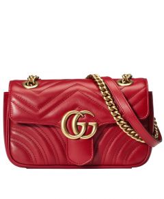 Replica Gucci GG Marmont Antique Gold-toned Hardware Logo Buckle Chain Strap Women Red Matelasse Chevron Leather Flap Bag 446744 DTDIT 6433