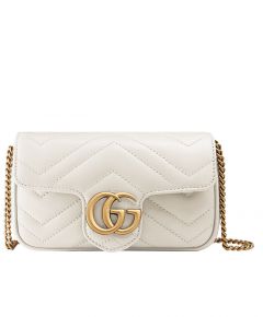 Hot Selling Gucci GG Marmont Super Mini White Quilted Leather Chevron Motif Back Heart Pattern Women Brass Chian Flap Bag 476433 DTDCT 9022