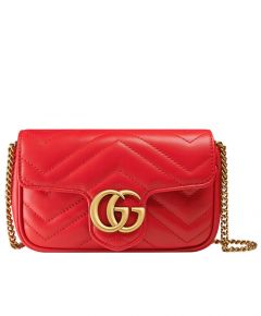 Imitation Gucci GG Marmont Antique Golden Chain Strap & Logo Signature Fashion Female Red Chevron Matelasse Leather Flap Bag 476433 DTDCT 6433