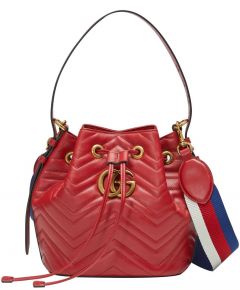 Faux Gucci GG Marmont Sylvie Web Strap Brass Logo Decoration Lady Fashion Drawstring Red Chevron Leather Shoulder Bag Online